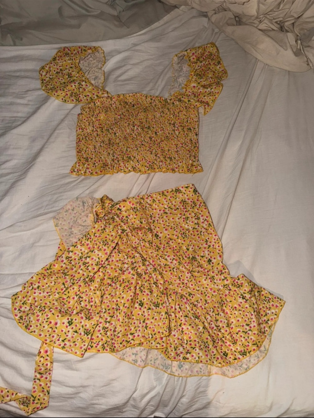 Yellow Floral Two-Piece Dress Set